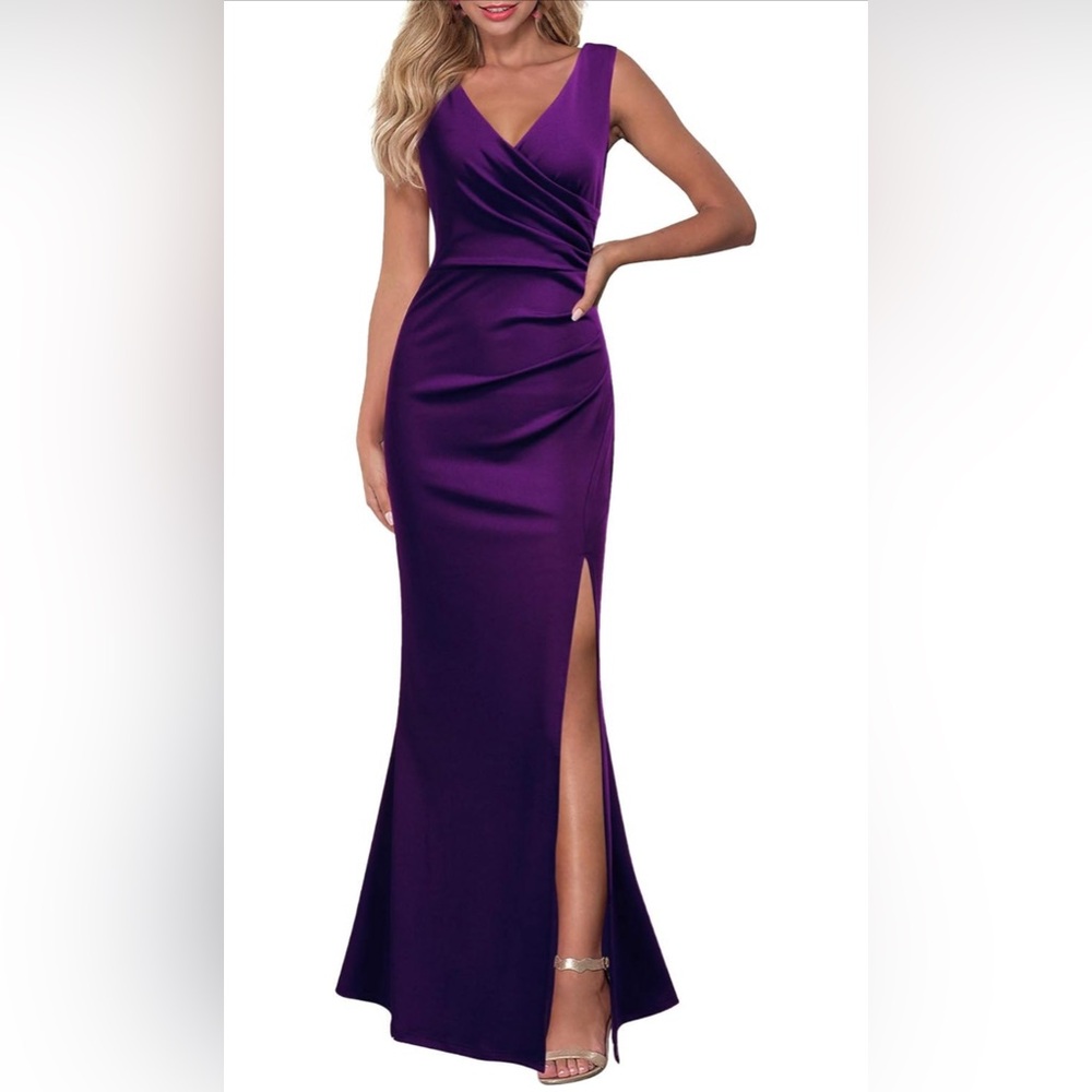 WOOSEA Women Sleeveless V Neck Split Evening Cocktail Long Dress